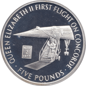 2006 SILVER PROOF FIVE POUND QUEEN'S FIRST FLIGHT ON CONCORDE - SILVER WORLD COINS - Cambridgeshire Coins