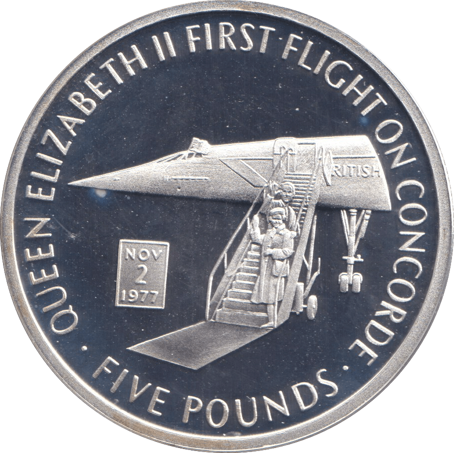 2006 SILVER PROOF FIVE POUND QUEEN'S FIRST FLIGHT ON CONCORDE - SILVER WORLD COINS - Cambridgeshire Coins
