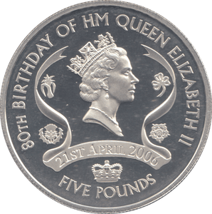 2006 SILVER PROOF FIVE POUNDS 80TH BIRTHDAY OF QUEEN ELIZABETH - £5 Silver Proof - Cambridgeshire Coins