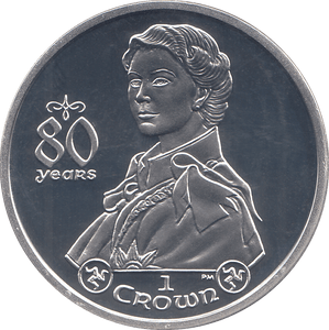 2006 SILVER PROOF ONE CROWN ISLE OF MAN 80 YRS QUEEN - SILVER WORLD COINS - Cambridgeshire Coins