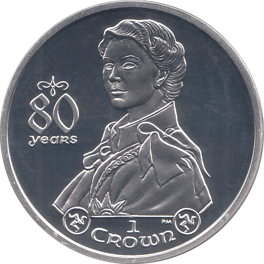 2006 SILVER PROOF ONE CROWN ISLE OF MAN 80 YRS QUEEN - SILVER WORLD COINS - Cambridgeshire Coins