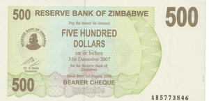 2006 ZIMBABWE 500 DOLLARS BANKNOTE REF-1711 - WORLD BANKNOTES - Cambridgeshire Coins