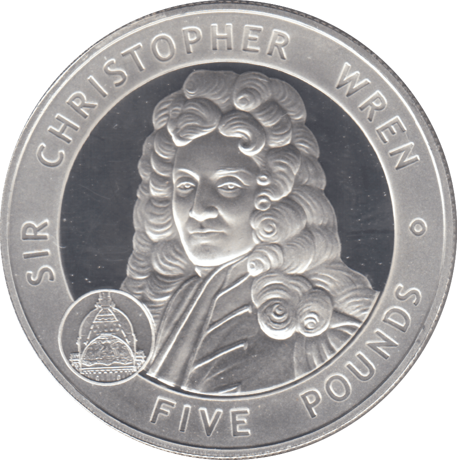 2007 £5 SIR CHRISTOPHER WREN SILVER PROOF - WORLD COINS - Cambridgeshire Coins