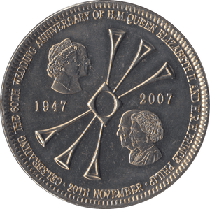 2007 BRILLIANT UNCIRCULATED ELIZABETH PHILIP WEDDING ANNIVERSARY 5 POUNDS TRISTAN DA CUNHA - WORLD COINS - Cambridgeshire Coins
