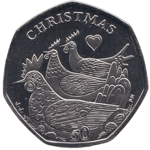 2007 CHRISTMAS 50P FRENCH HENS ISLE OF MAN ( PROOF ) 'AA' - 50P CHRISTMAS COINS - Cambridgeshire Coins