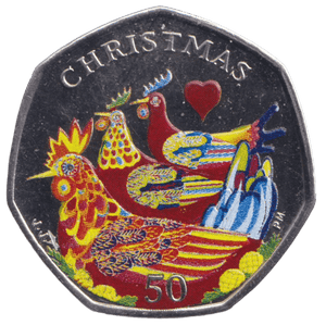 2007 CHRISTMAS 50P THREE FRENCH HENS COLOURISED ISLE OF MAN ( BUNC ) - 50P REGIONAL ISSUES - Cambridgeshire Coins
