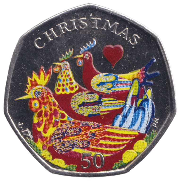 2007 CHRISTMAS 50P THREE FRENCH HENS COLOURISED ISLE OF MAN ( BUNC ) - 50P REGIONAL ISSUES - Cambridgeshire Coins