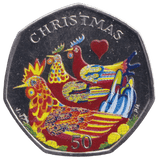 2007 CHRISTMAS 50P THREE FRENCH HENS COLOURISED ISLE OF MAN ( BUNC ) - 50P REGIONAL ISSUES - Cambridgeshire Coins
