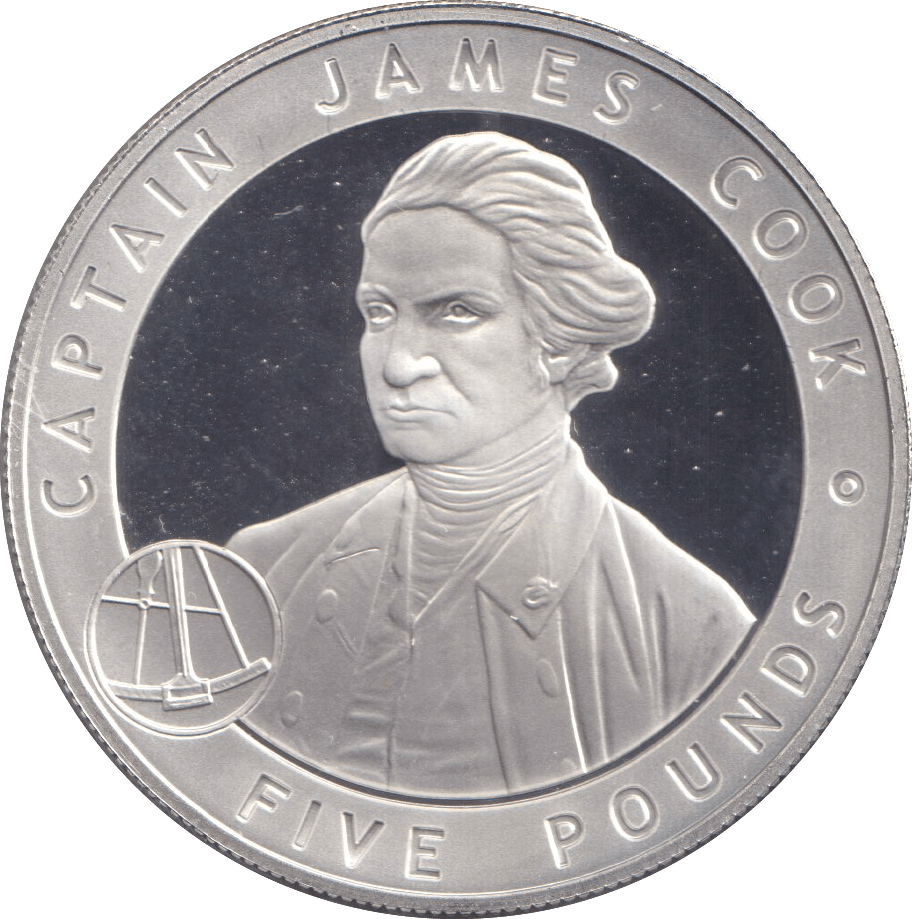 2007 SILVER FIVE POUNDS ALDERNEY CAPTAIN JAMES COOK - SILVER WORLD COINS - Cambridgeshire Coins