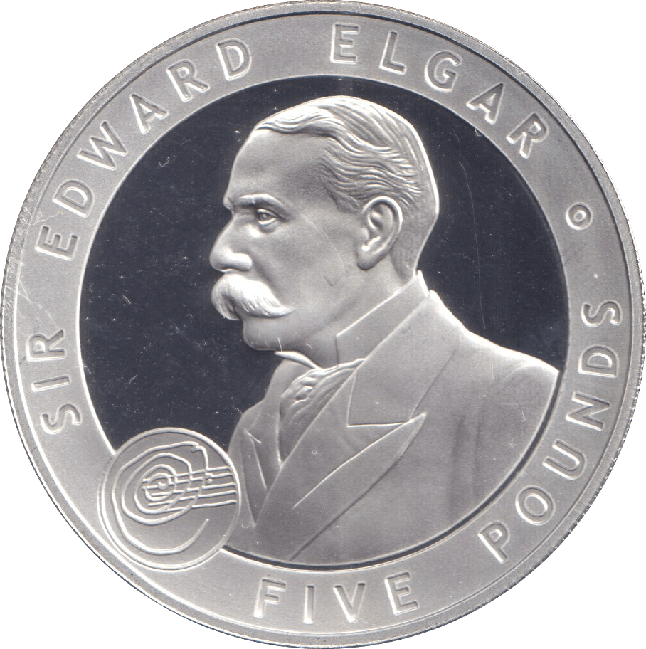 2007 SILVER FIVE POUNDS ALDERNEY SIR EDWARD ELGAR - SILVER WORLD COINS - Cambridgeshire Coins