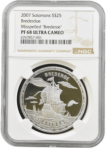 2007 SILVER PROOF 25 DOLLAR SOLOMONS BREDERDOE MISSPELLED "BREDEROE" PF 68 ULTRA CAMEO NGC - NGC SILVER COINS - Cambridgeshire Coins