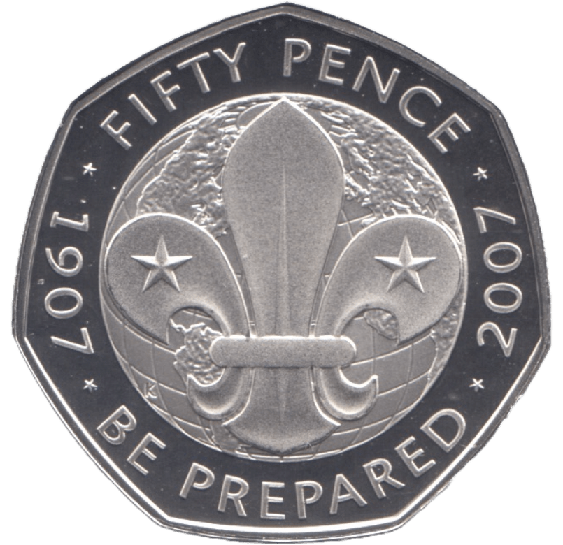 2007 SILVER PROOF FIFTY PENCE SCOUTS GREAT BRITAIN - SILVER WORLD COINS - Cambridgeshire Coins