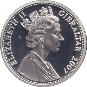 2007 SILVER PROOF FIVE POUNDS GIBRALTAR - SILVER WORLD COINS - Cambridgeshire Coins