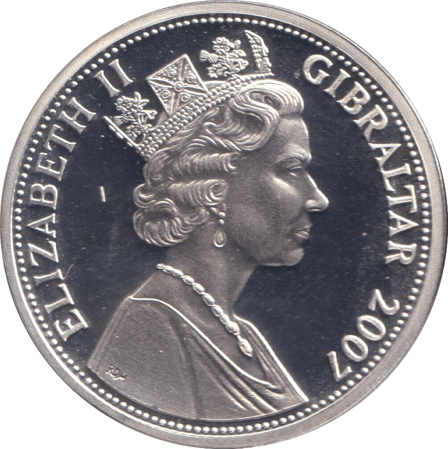 2007 SILVER PROOF FIVE POUNDS GIBRALTAR - SILVER WORLD COINS - Cambridgeshire Coins