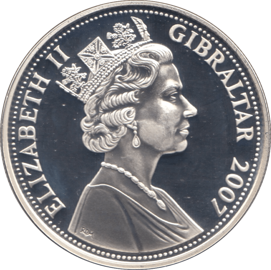 2007 SILVER PROOF FIVE POUNDS GIBRALTAR - SILVER WORLD COINS - Cambridgeshire Coins
