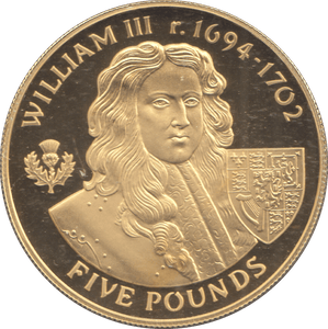 2007 SILVER PROOF GOLD PLATED FIVE POUNDS WILLIAM III - £5 Silver Proof - Cambridgeshire Coins