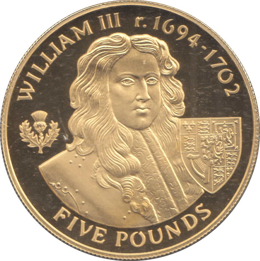 2007 SILVER PROOF GOLD PLATED FIVE POUNDS WILLIAM III - £5 Silver Proof - Cambridgeshire Coins