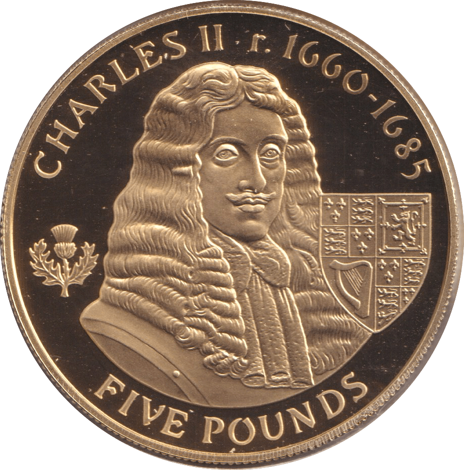 2007 SILVER PROOF KING CHARLES II FIVE POUNDS ALDERNEY - SILVER WORLD COINS - Cambridgeshire Coins