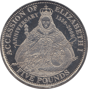 2008 £5 COMMEMORATIVE ACCESSION OF ELIZABETH I ( BU ) - £5 BU - Cambridgeshire Coins