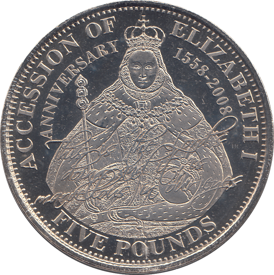 2008 £5 COMMEMORATIVE ACCESSION OF ELIZABETH I ( BU ) - £5 BU - Cambridgeshire Coins