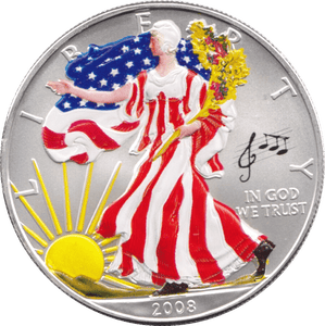 2008 COLOURISED SILVER LIBERTY DOLLAR USA - SILVER WORLD COINS - Cambridgeshire Coins