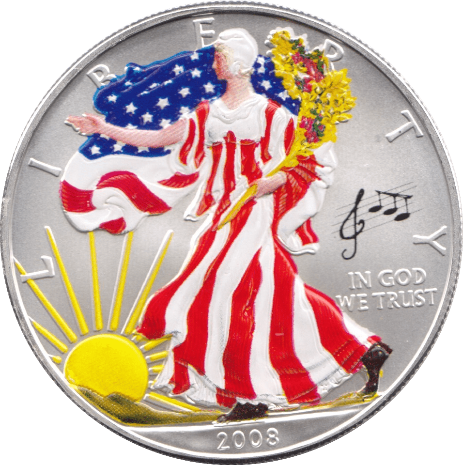 2008 COLOURISED SILVER LIBERTY DOLLAR USA - SILVER WORLD COINS - Cambridgeshire Coins