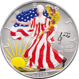 2008 COLOURISED SILVER LIBERTY DOLLAR USA - SILVER WORLD COINS - Cambridgeshire Coins