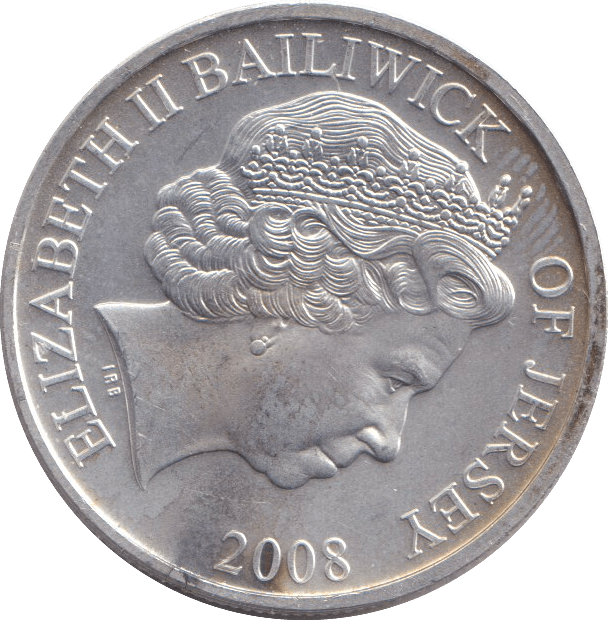2008 SILVER FIVE POUND BAILIWICK OF JERSEY - SILVER WORLD COINS - Cambridgeshire Coins