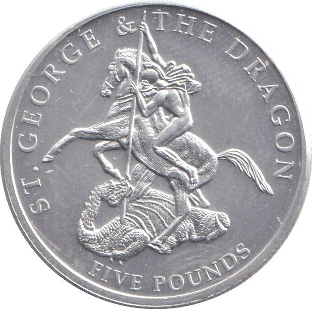 2008 SILVER FIVE POUNDS ST GEORGE THE DRAGON - SILVER WORLD COINS - Cambridgeshire Coins