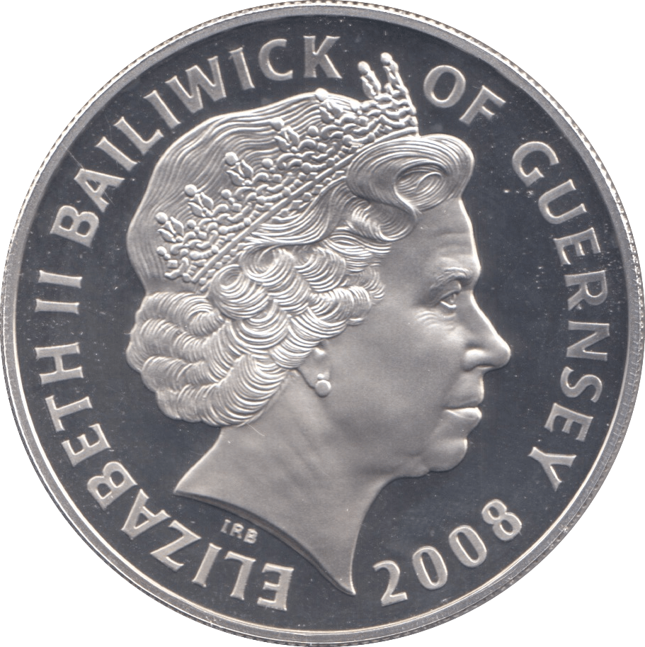 2008 SILVER PROOF FIVE POUNDS GUERNSEY - SILVER WORLD COINS - Cambridgeshire Coins