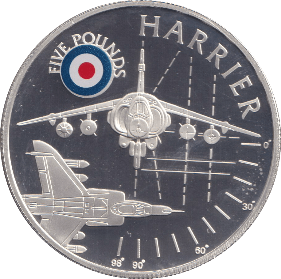 2008 SILVER PROOF HISTORY OF THE RAF FIVE POUNDS ST HELENA HARRIER - SILVER WORLD COINS - Cambridgeshire Coins