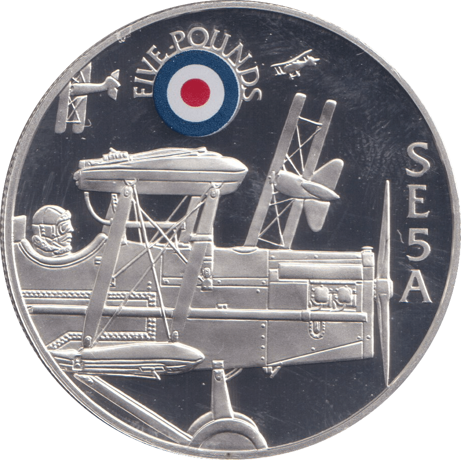 2008 SILVER PROOF HISTORY OF THE RAF FIVE POUNDS ST HELENA SE5A - SILVER WORLD COINS - Cambridgeshire Coins