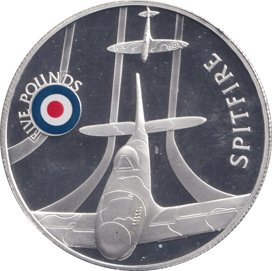 2008 SILVER PROOF HISTORY OF THE RAF FIVE POUNDS ST HELENA SPITFIRE - SILVER WORLD COINS - Cambridgeshire Coins