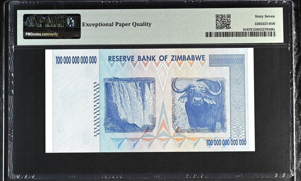 2008 ZIMBABWE 100 TRILLION DOLLARS RESERVE BANK P91 67 EPQ PMG - PMG CERTIFIED WORLD BANKNOTES - Cambridgeshire Coins