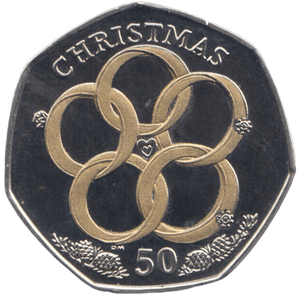 2009 COLOURED CHRISTMAS 50P FIVE GOLD RINGS ISLE OF MAN ( BUNC ) - 50P REGIONAL ISSUES - Cambridgeshire Coins