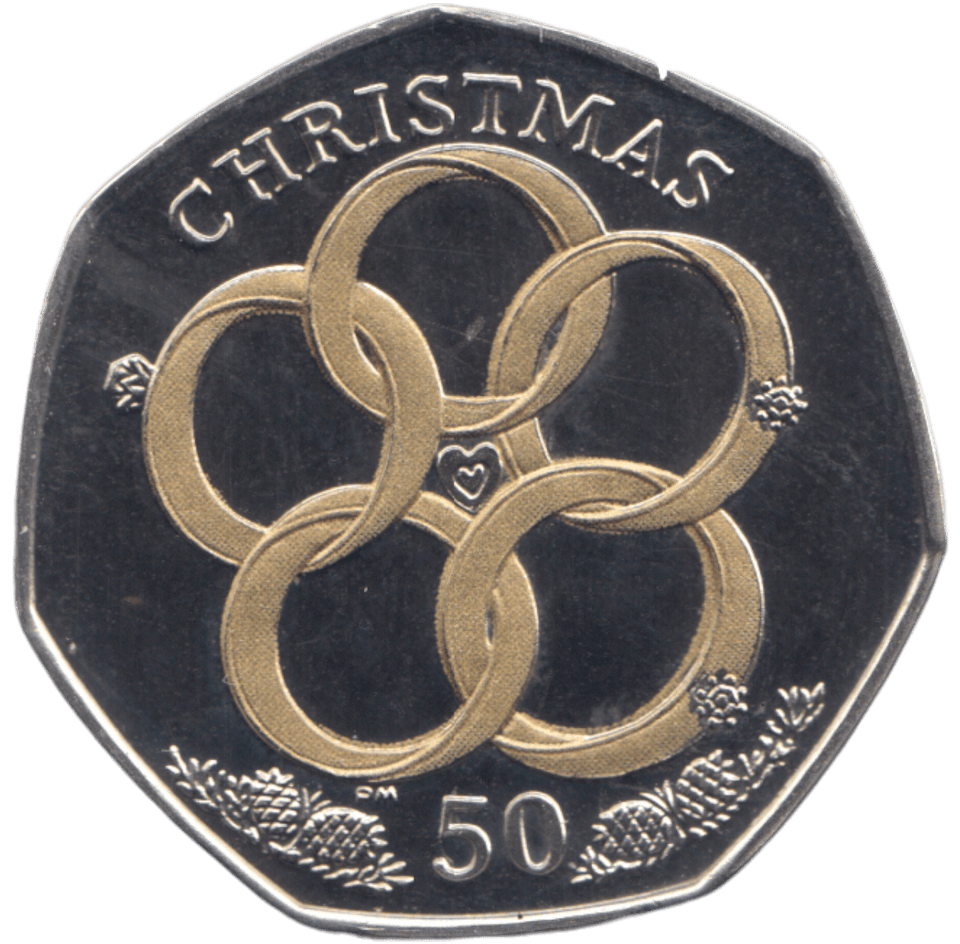 2009 COLOURED CHRISTMAS 50P FIVE GOLD RINGS ISLE OF MAN ( BUNC ) - 50P REGIONAL ISSUES - Cambridgeshire Coins