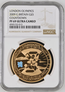 2009 GOLD PROOF £5 SOVEREIGN OLYMPICS COUNTDOWN ( NGC ) PF 69 ULTRA CAMEO - NGC GOLD COINS - Cambridgeshire Coins