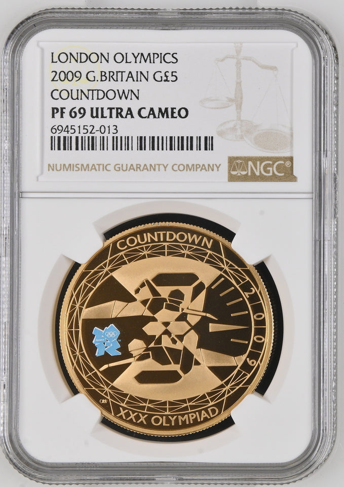 2009 GOLD PROOF £5 SOVEREIGN OLYMPICS COUNTDOWN ( NGC ) PF 69 ULTRA CAMEO - NGC GOLD COINS - Cambridgeshire Coins
