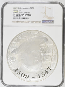 2009 SILVER 1 KILO ALDERNEY HENRY VIII 500th ANNIVERSARY OF BIRTH FIFTY POUNDS PF 67 ULTRA CAMEO - NGC SILVER COINS - Cambridgeshire Coins