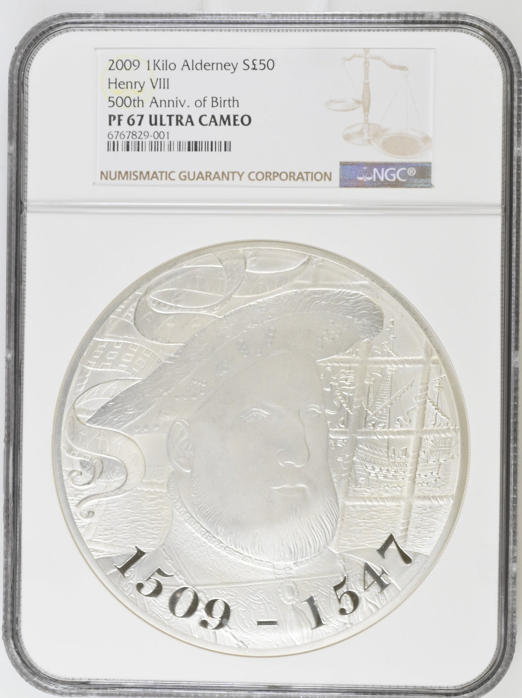 2009 SILVER 1 KILO ALDERNEY HENRY VIII 500th ANNIVERSARY OF BIRTH FIFTY POUNDS PF 67 ULTRA CAMEO - NGC SILVER COINS - Cambridgeshire Coins