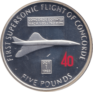 2009 SILVER PROOF FIVE POUND FIRST SUPERSONIC FLIGHT OF CONCORDE - SILVER WORLD COINS - Cambridgeshire Coins