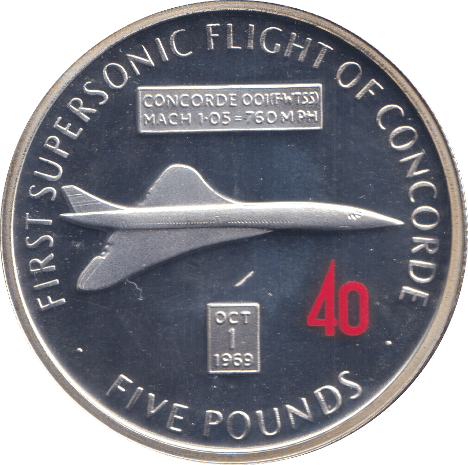 2009 SILVER PROOF FIVE POUND FIRST SUPERSONIC FLIGHT OF CONCORDE - SILVER WORLD COINS - Cambridgeshire Coins