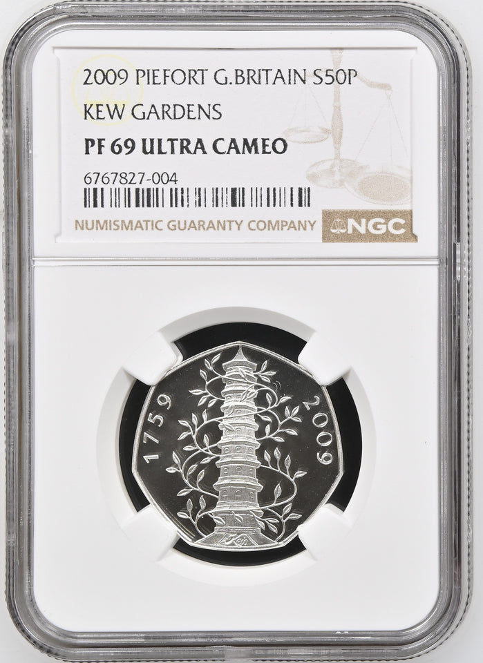 2009 SILVER PROOF PIEDFORT 50P KEW GARDENS PF69 ULTRA CAMEO - NGC SILVER COINS - Cambridgeshire Coins