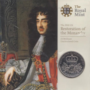 2010 BRILLIANT UNCIRCULATED £5 COIN PRESENTATION PACK RESTORATION OF THE MONARCHY - £5 BU PACK - Cambridgeshire Coins