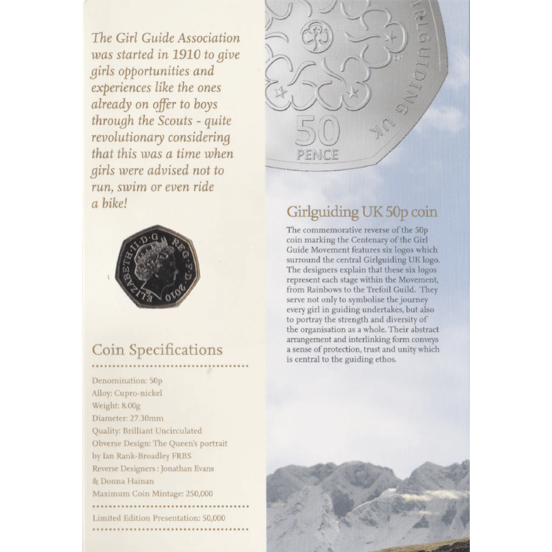 2010 BRILLIANT UNCIRCULATED GIRL GUIDING 50P COIN PACK BRITISH - 50p BU Pack - Cambridgeshire Coins