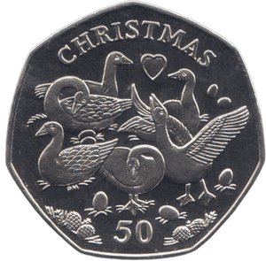 2010 CHRISTMAS 50P SIX GEESE LAYING ISLE OF MAN ( BUNC ) - 50P REGIONAL ISSUES - Cambridgeshire Coins