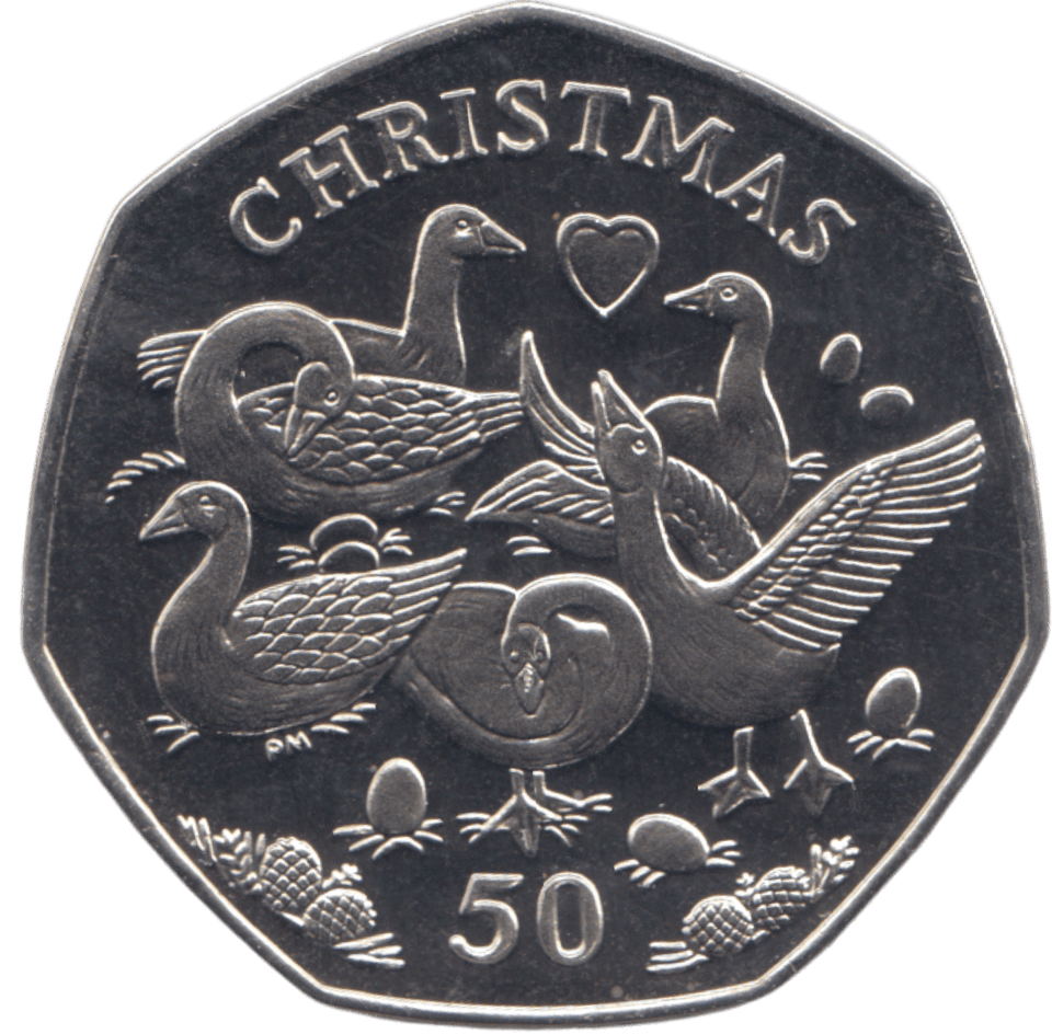 2010 CHRISTMAS 50P SIX GEESE LAYING ISLE OF MAN ( BUNC ) - 50P REGIONAL ISSUES - Cambridgeshire Coins