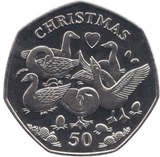 2010 CHRISTMAS 50P SIX GEESE LAYING ISLE OF MAN ( BUNC ) - 50P REGIONAL ISSUES - Cambridgeshire Coins