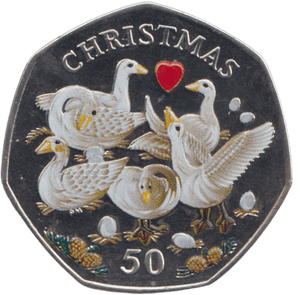 2010 COLOURED CHRISTMAS 50P SIX GEESE LAYING ISLE OF MAN ( BUNC ) - 50P REGIONAL ISSUES - Cambridgeshire Coins