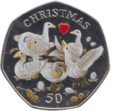 2010 COLOURED CHRISTMAS 50P SIX GEESE LAYING ISLE OF MAN ( BUNC ) - 50P REGIONAL ISSUES - Cambridgeshire Coins